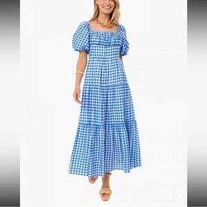 Tuckernuck Hyacinth House Harper Maxi Dress Blue Gingham Plaid Check XXL